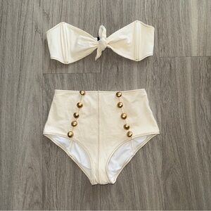 Lisa Marie Fernandez Poppy Bandeau High Waist Cream Bikini Set Sz 2 (US 4-6)